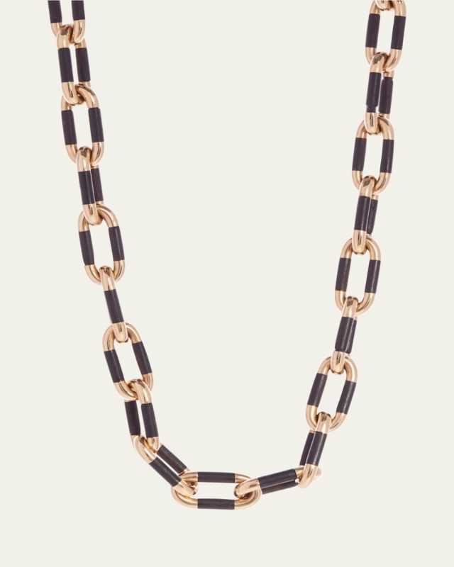 18K Yellow Gold Oval Link Necklace with Black Ebony, 28"L